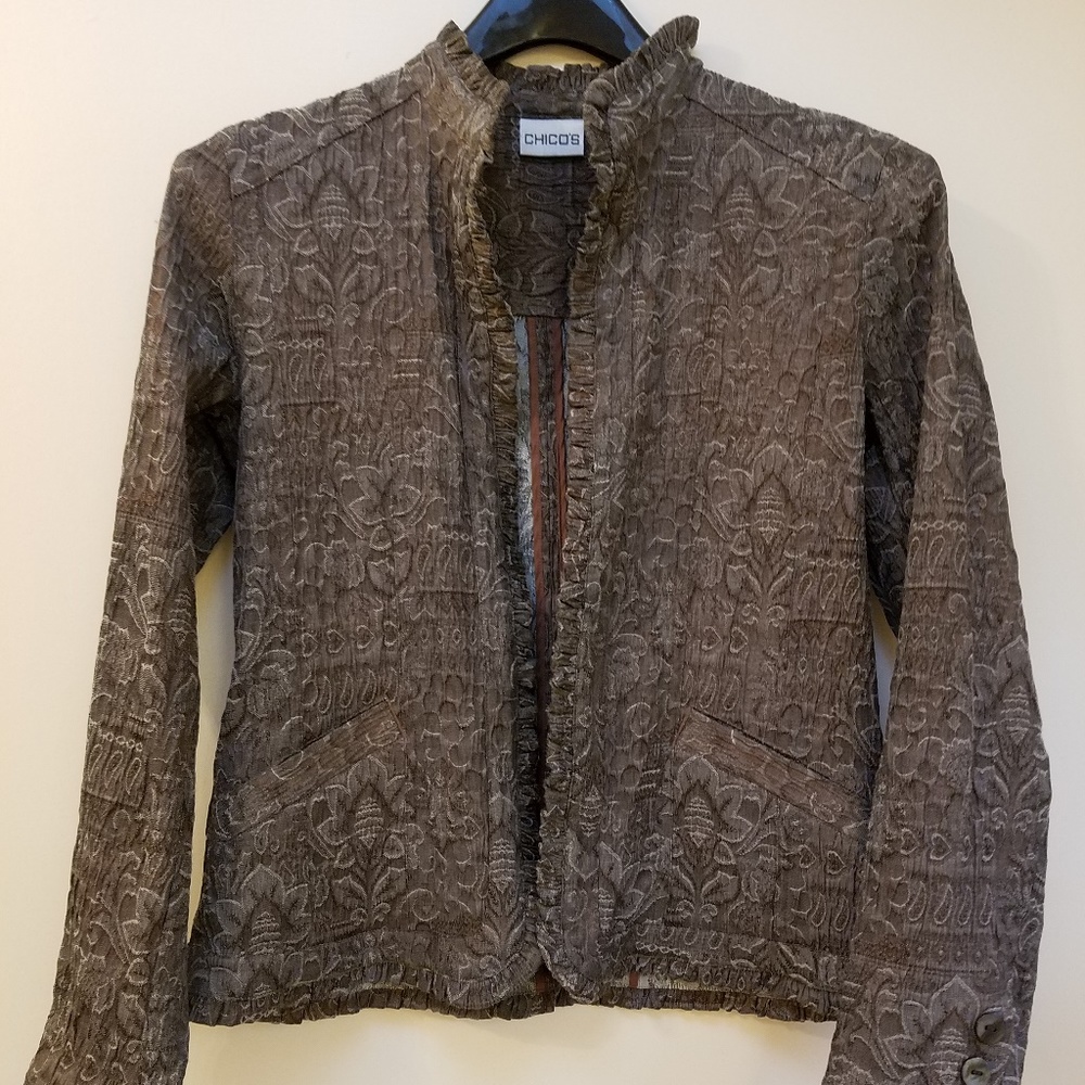 Chico's XS Pewter Iridescent Jacquard Jacket
